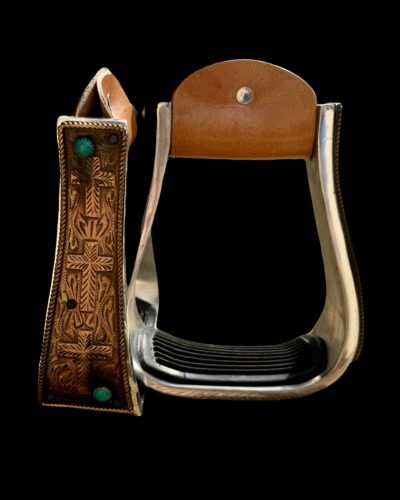 Alternative view of Engraved Copper Cross & Turquoise Aluminum Stirrups