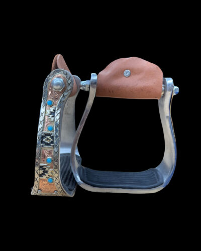 Alternative view of Engraved Navajo Print & Turquoise Aluminum Stirrups
