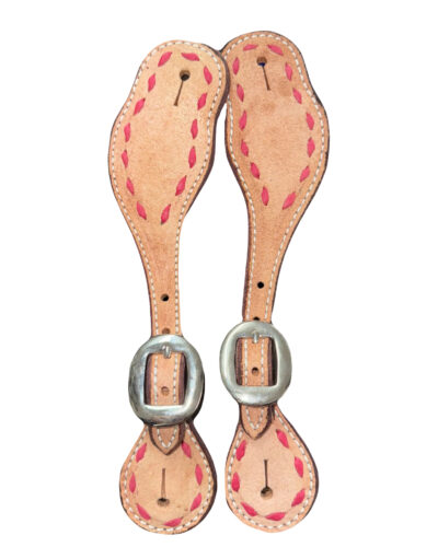 Pink Buckstitched Ladies Size Roughout Spur Straps
