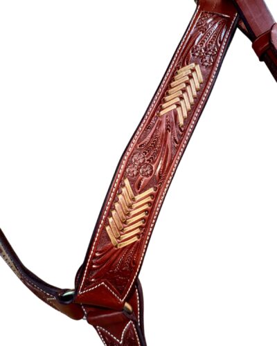 Alternative view of Dark Oiled Floral Tooled & Rawhide Breastcollar