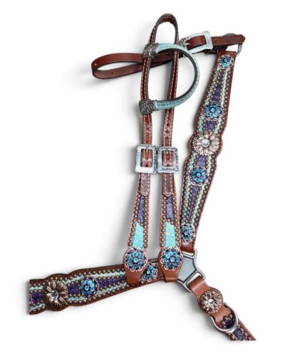 Rockn’ Wilsons Teal & Purple Gator Overlay w/ Copper Daisy Conchos