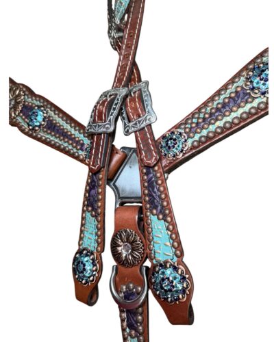 Rockn’ Wilsons Teal & Purple Gator Overlay w/ Copper Daisy Conchos - Image 3