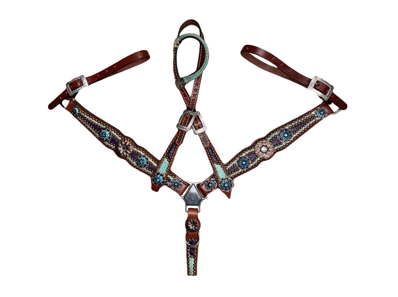 Rockn’ Wilsons Teal & Purple Gator Overlay w/ Copper Daisy Conchos