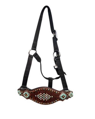 Nylon Bronc Halter w/ Gator Overlay & Turquoise and Copper Bead Accent