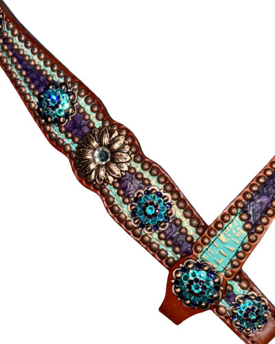 Alternative view of Rockn’ Wilsons Teal & Purple Gator Overlay w/ Copper Daisy Conchos
