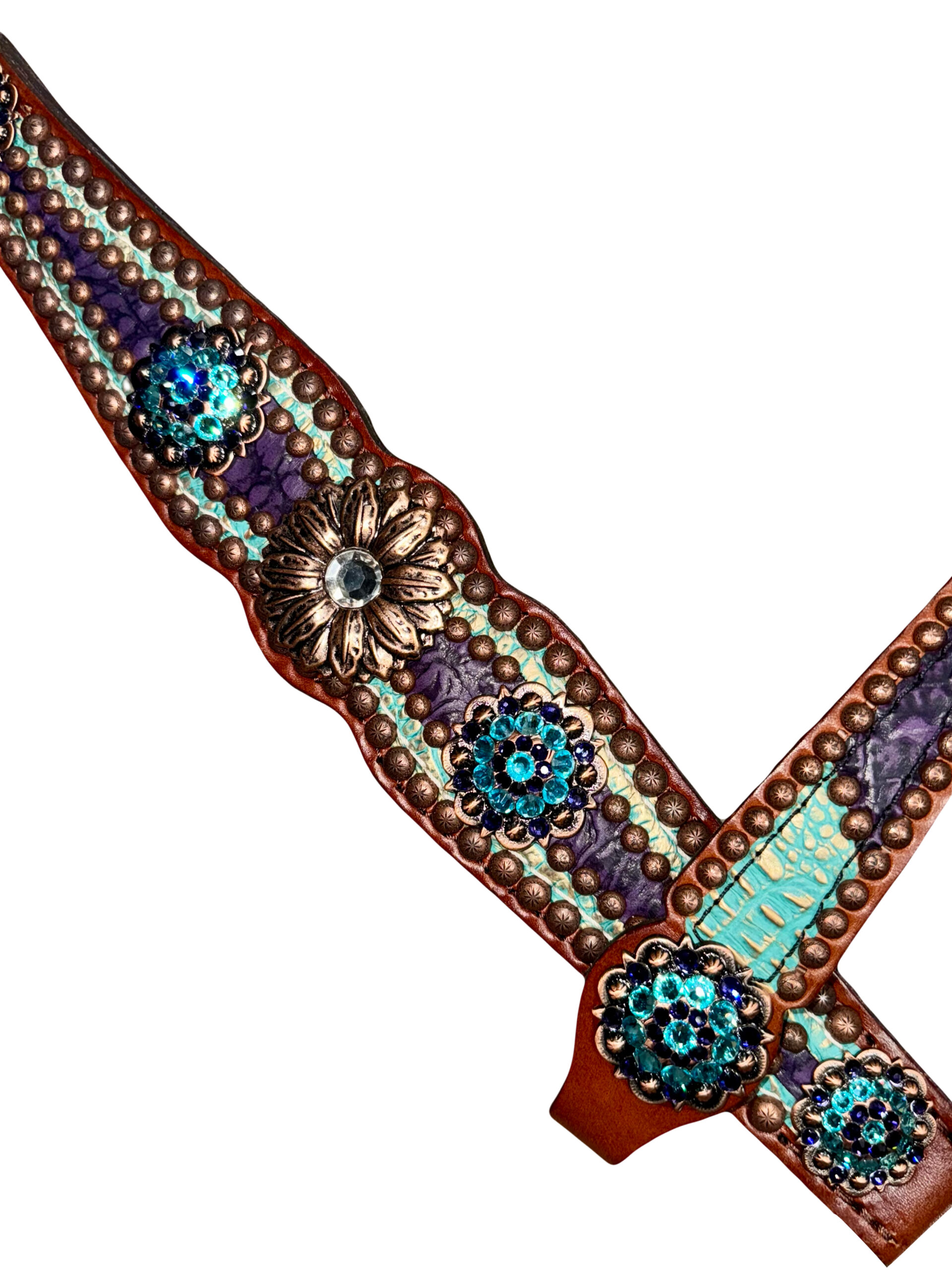 Rockn’ Wilsons Teal & Purple Gator Overlay w/ Copper Daisy Conchos - Image 2