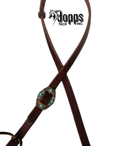 One Ear Heavy Oil Harness Leather Headstall With Fancy Buckle - Image 2