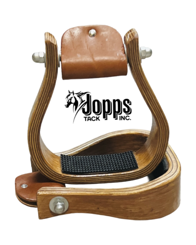 Natural Medium Brown Finish Wood Stirrups With Rubber Tread
