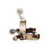 Youth Size Brown Steel Spurs w/ Crosses & Silver Engraved Overlay