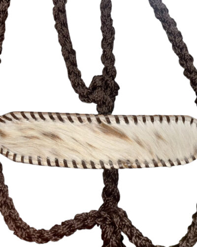 Alternative view of Woven Brown Nylon Mule Tape Halter w/ Brown & White Hair on Cowhide Noseband