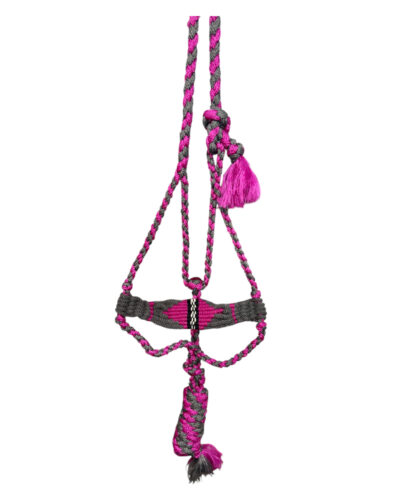 Pink & Grey Nylon Mule Tape Halter w/ Mohair Noseband