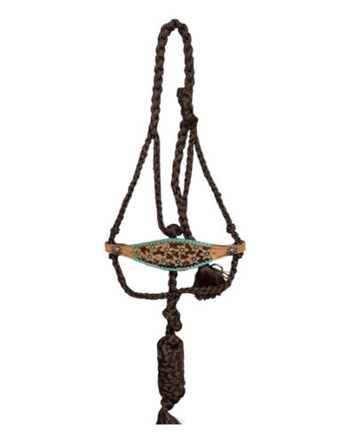 Woven Brown Nylon Mule Tape Halter w/ Tooled Flower Noseband