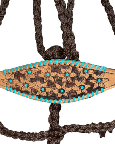 Alternative view of Woven Brown Nylon Mule Tape Halter w/ Tooled Flower Noseband