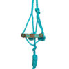 Woven Turquoise Nylon Mule Tape Halter w/ Teal Tooled Leather Noseband
