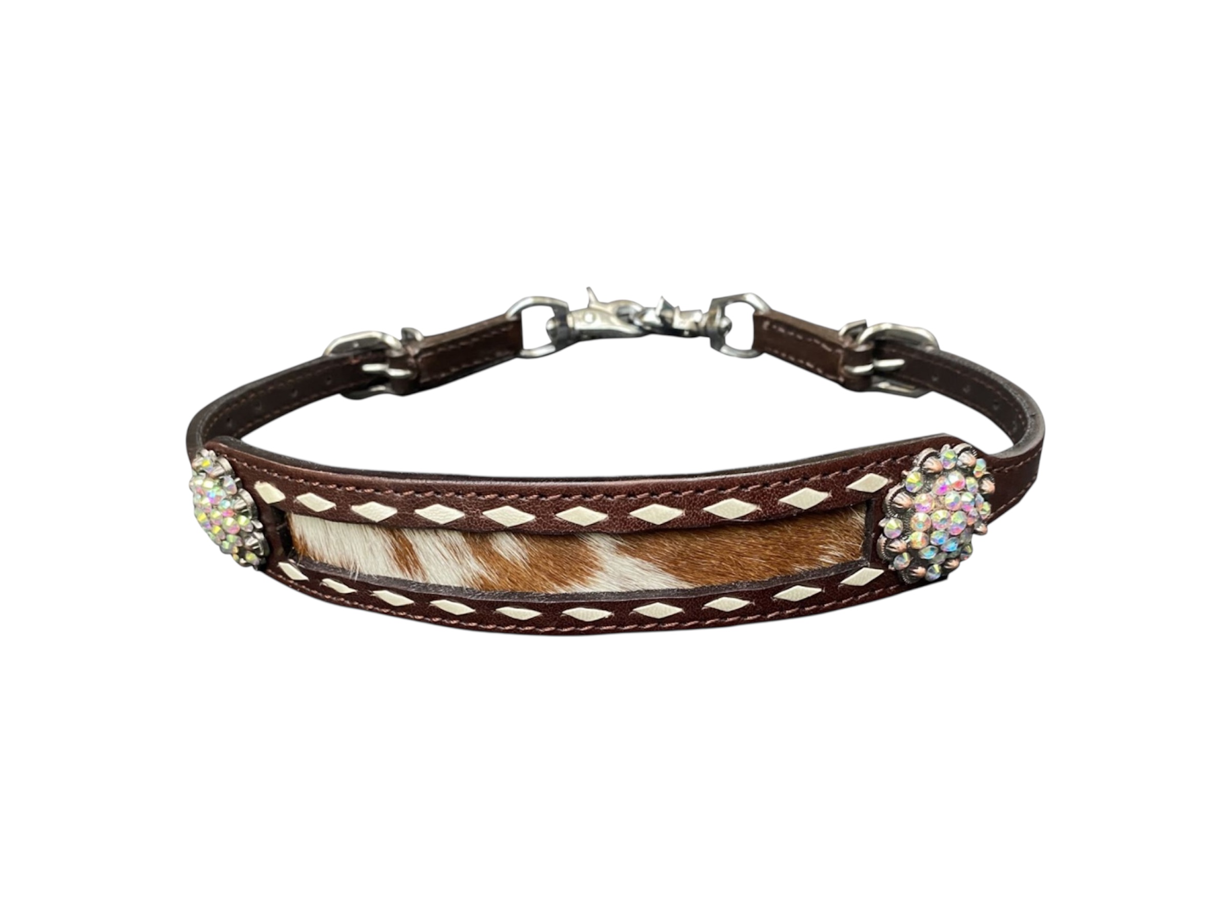 Leather Hair on Hide Wither Strap w/ White Buckstitch Trim