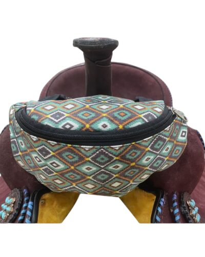 Teal Aztec Print Insulated Nylon Saddle Pouch