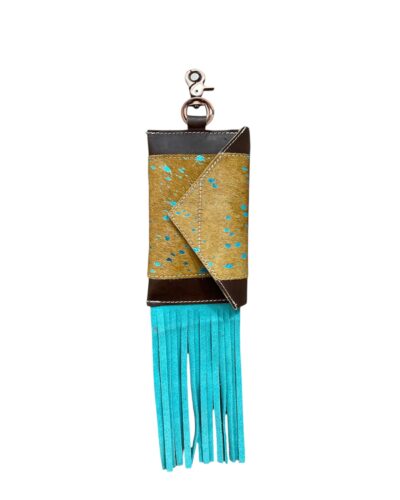 Teal Acid Wash Cowhide Clip Phone Pouch