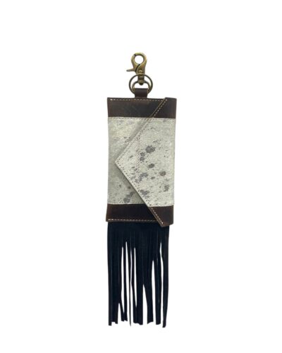 Silver Acid Wash Cowhide Clip Phone Pouch