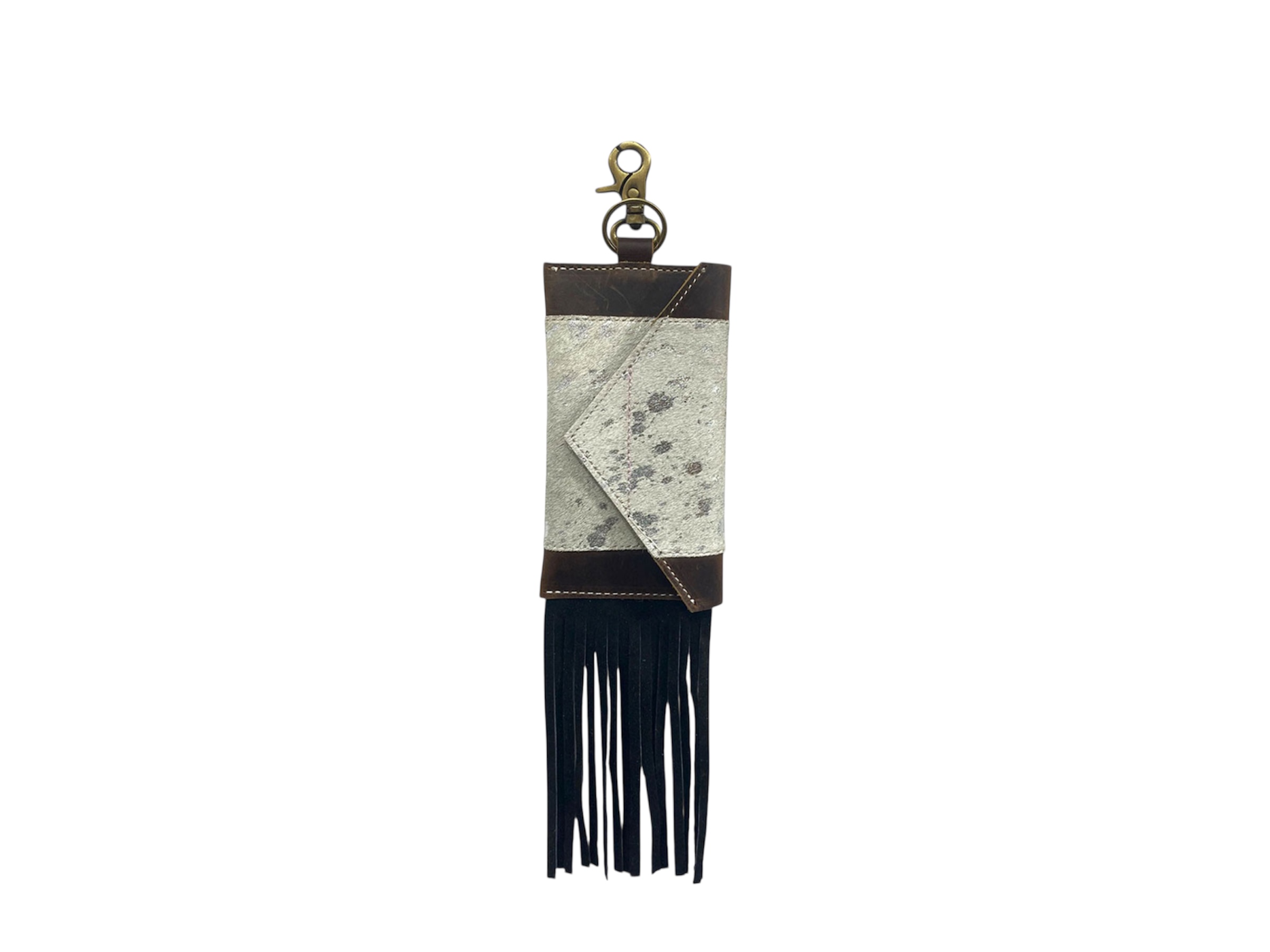 Silver Acid Wash Cowhide Clip Phone Pouch
