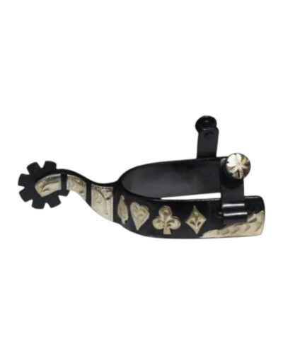 Black Steel Spurs w/ Engraved Silver Poker Hand and Bar Accents