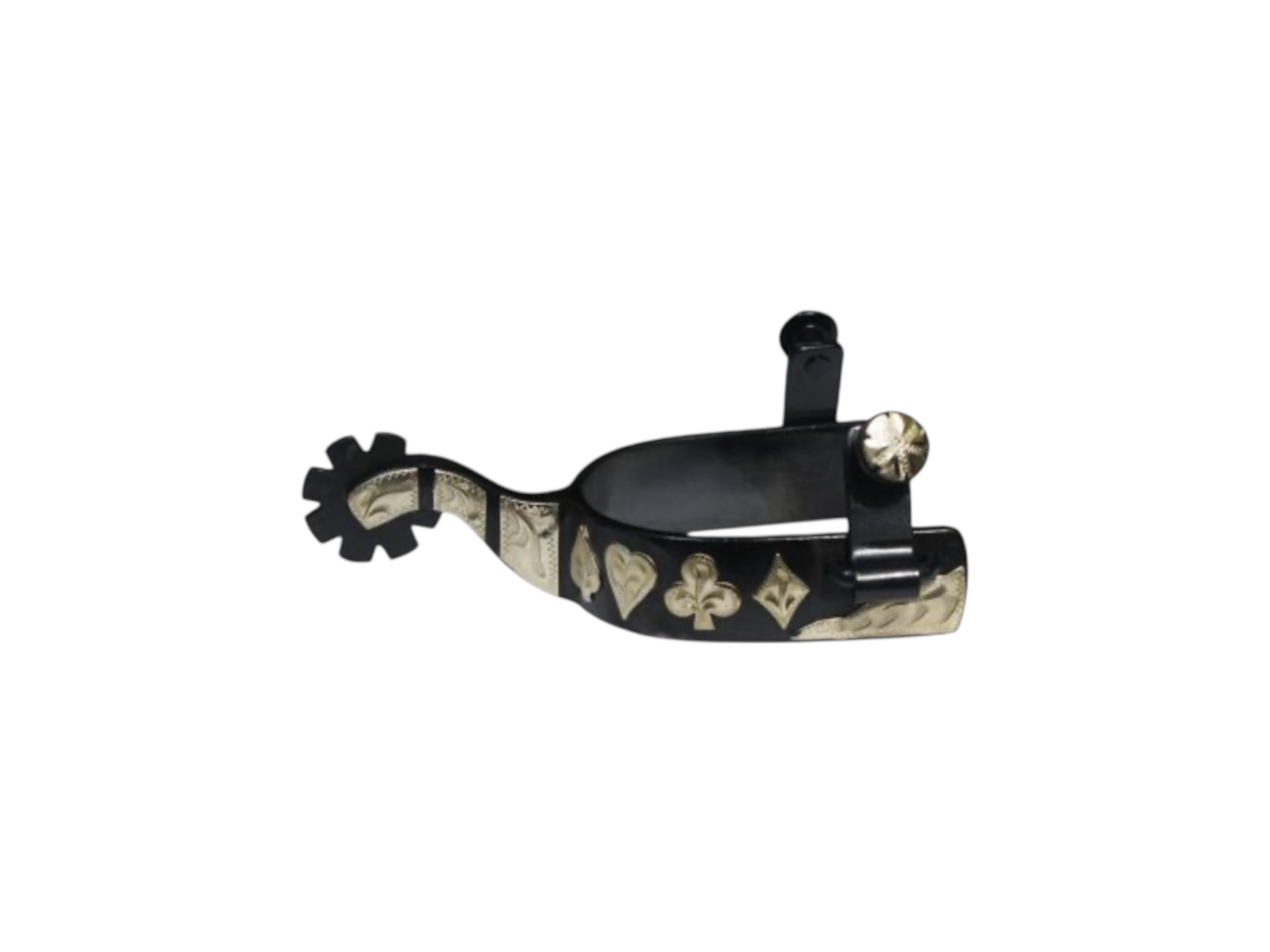 Black Steel Spurs w/ Engraved Silver Poker Hand and Bar Accents