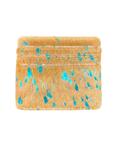 Brown & Turquoise Acid Wash Hair on Cowhide Slim Card Wallet