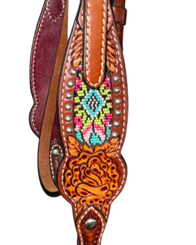 Alternative view of Rafter T Tribal Beaded Inlay Browband Headstall