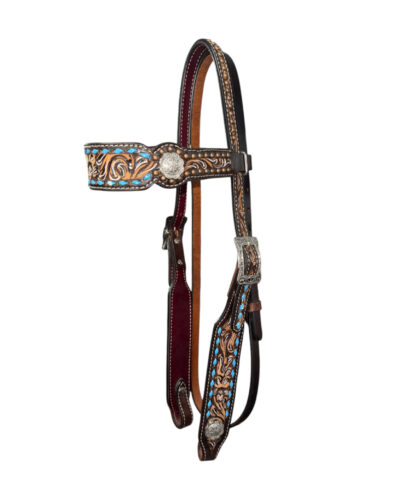 Turquoise Buckstitch & Hand Painted Browband Headstall