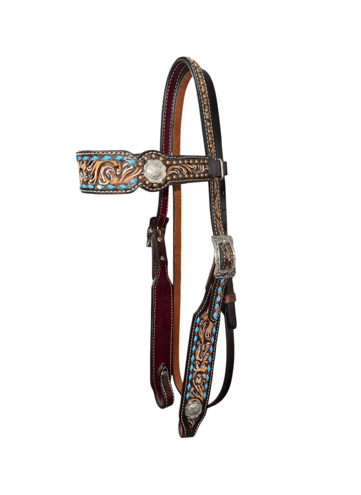 Turquoise Buckstitch & Hand Painted Browband Headstall