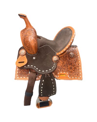 Alternative view of Buckstitched & Floral Tooled Kids Barrel Saddle