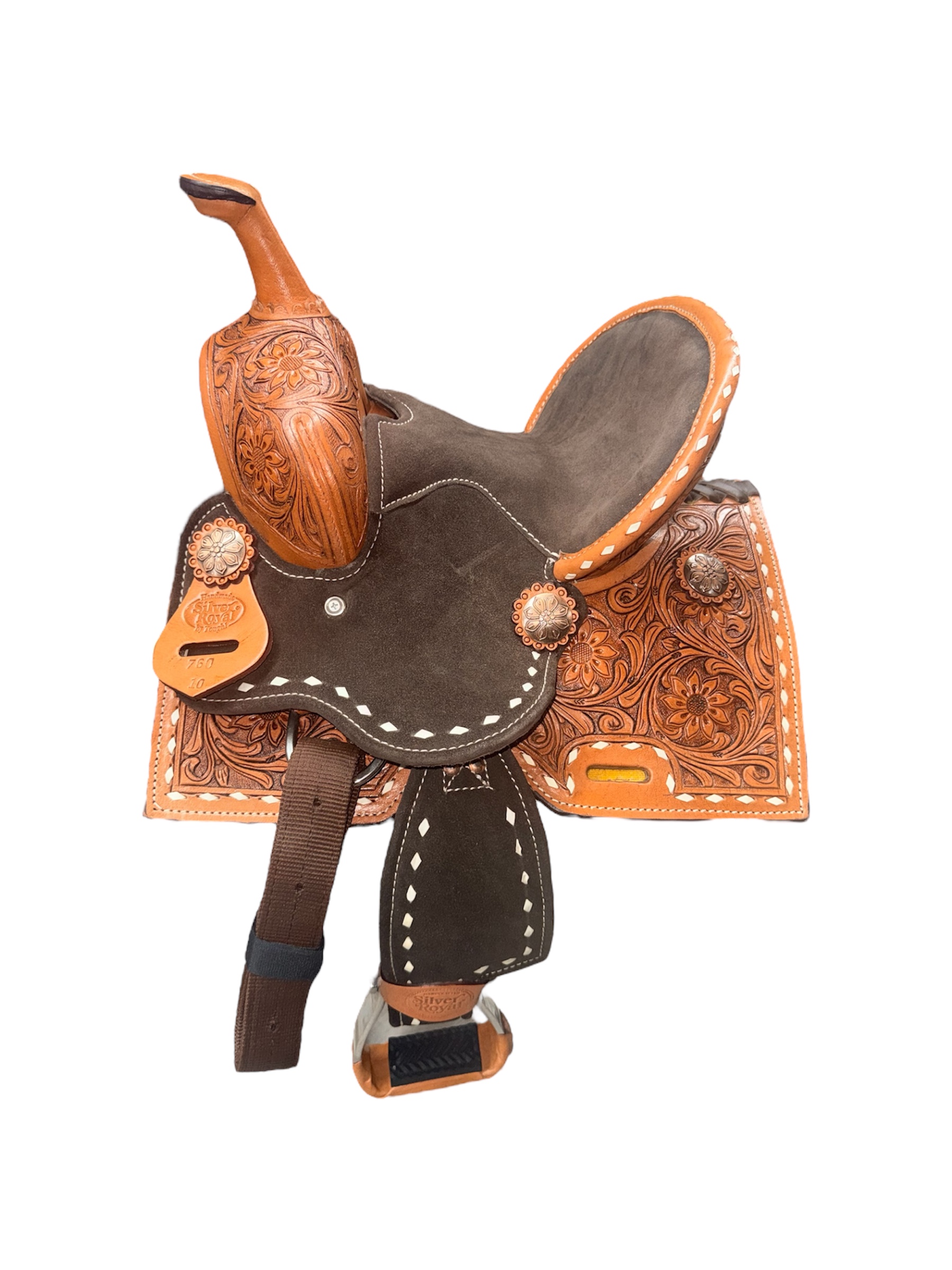 Buckstitched & Floral Tooled Kids Barrel Saddle - Image 2