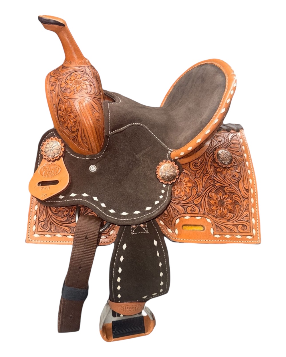 Buckstitched & Floral Tooled Kids Barrel Saddle