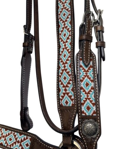 Alternative view of Burgundy & Turquoise Southwest Beaded Headstall and Breastcollar Set