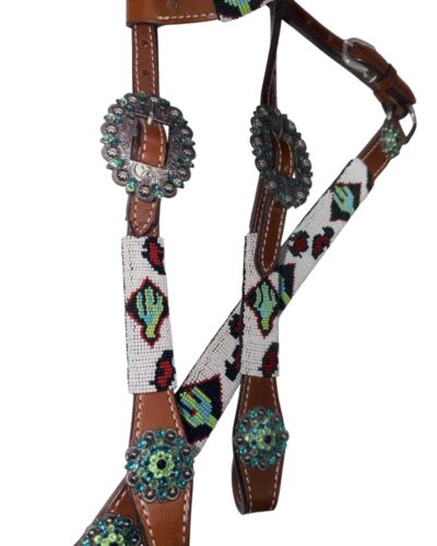 Alternative view of Beaded Cactus & Leopard 1-Ear Headstall and Breastcollar Set