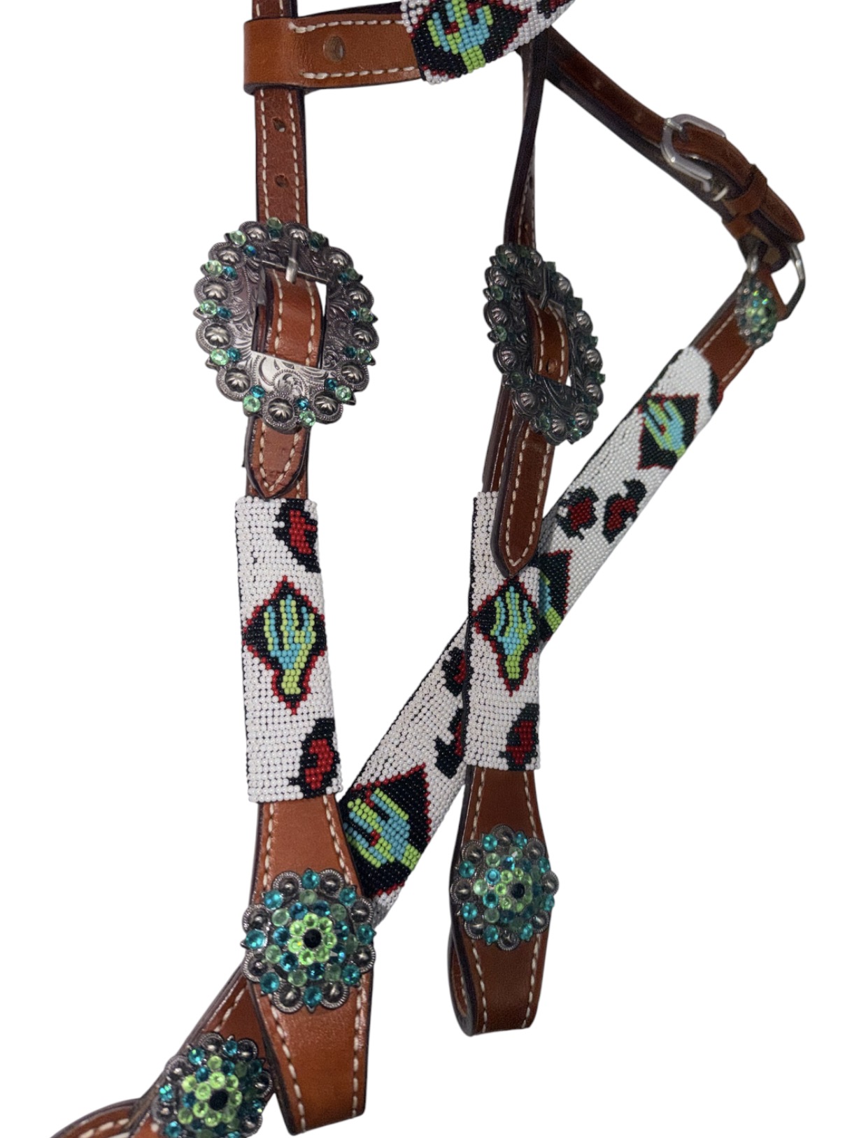 Beaded Cactus & Leopard 1-Ear Headstall and Breastcollar Set - Image 2