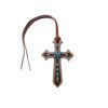 Leather Tie On Cross w/ Turquoise Stone Flower Concho