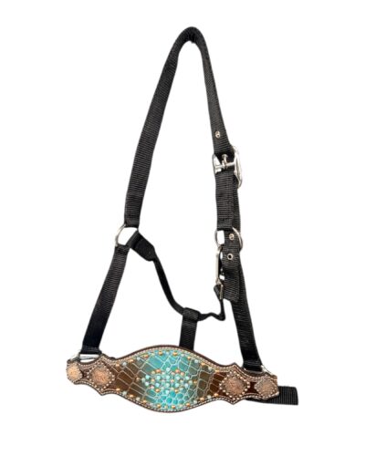Nylon Bronc Halter with Brown/Turquoise Gator Noseband