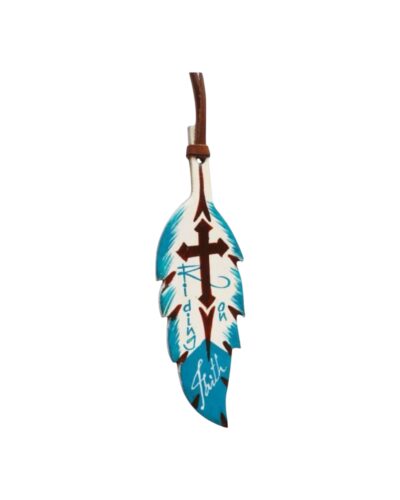 Riding on Faith Hand Painted Leather Tie On Feather