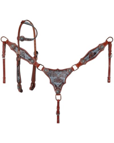 Weathered Steer Gladiator Style 1-Ear Headstall & Breastcollar Set