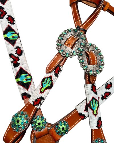 Alternative view of Beaded Cactus & Leopard 1-Ear Headstall and Breastcollar Set
