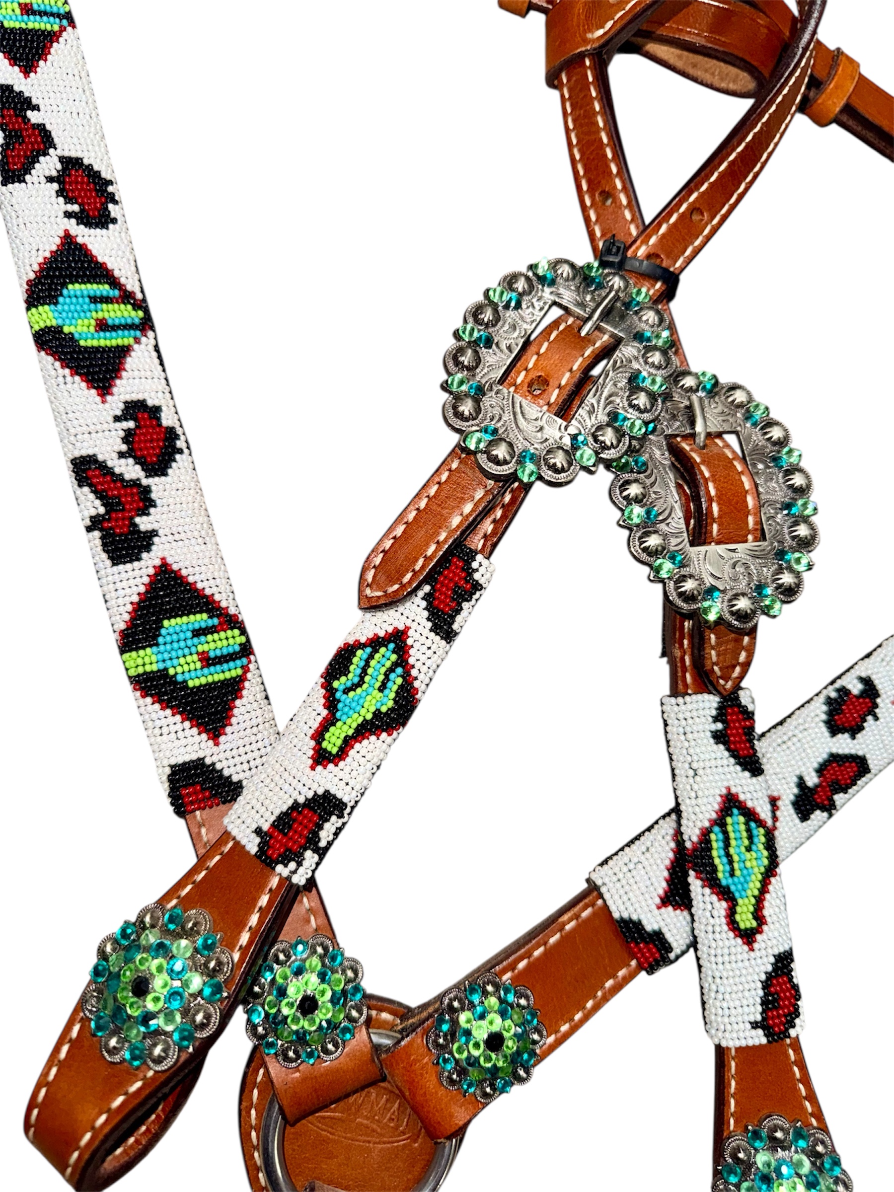 Beaded Cactus & Leopard 1-Ear Headstall and Breastcollar Set - Image 2