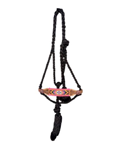 Black Nylon Mule Tape Halter w/ Pink Beaded Noseband