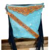 Rafter T Turquoise Acid Wash Cowhide Large Crossbody Bag