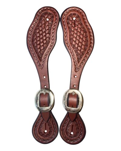 Heavy Oiled Basket Tooled Spur Straps