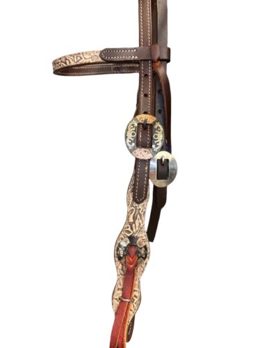 Alternative view of Heavy Oiled Tan Filigree Browband Headstall w/ Fancy Buckles