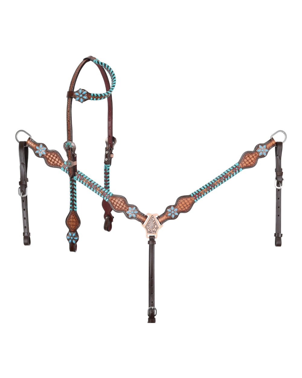 Turquoise Trailblazer 1-Ear Headstall & Breastcollar Set