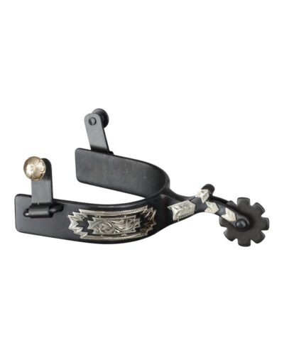 Black Steel Spurs w/ Engraved German Silver Inlay