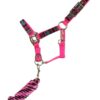 Pony Size Pink Nylon Halter & Lead Rope Set w/ Cross Overlay