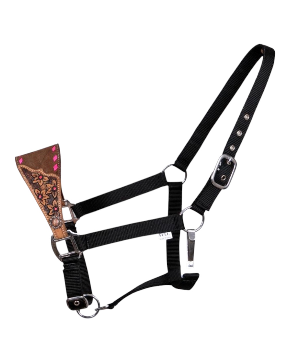 Floral Tooled & Pink Buckstitched Bronc Halter