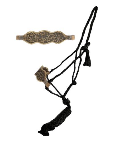 Black Woven Nylon Mule Tape Halter w/ Tooled Flower Noseband
